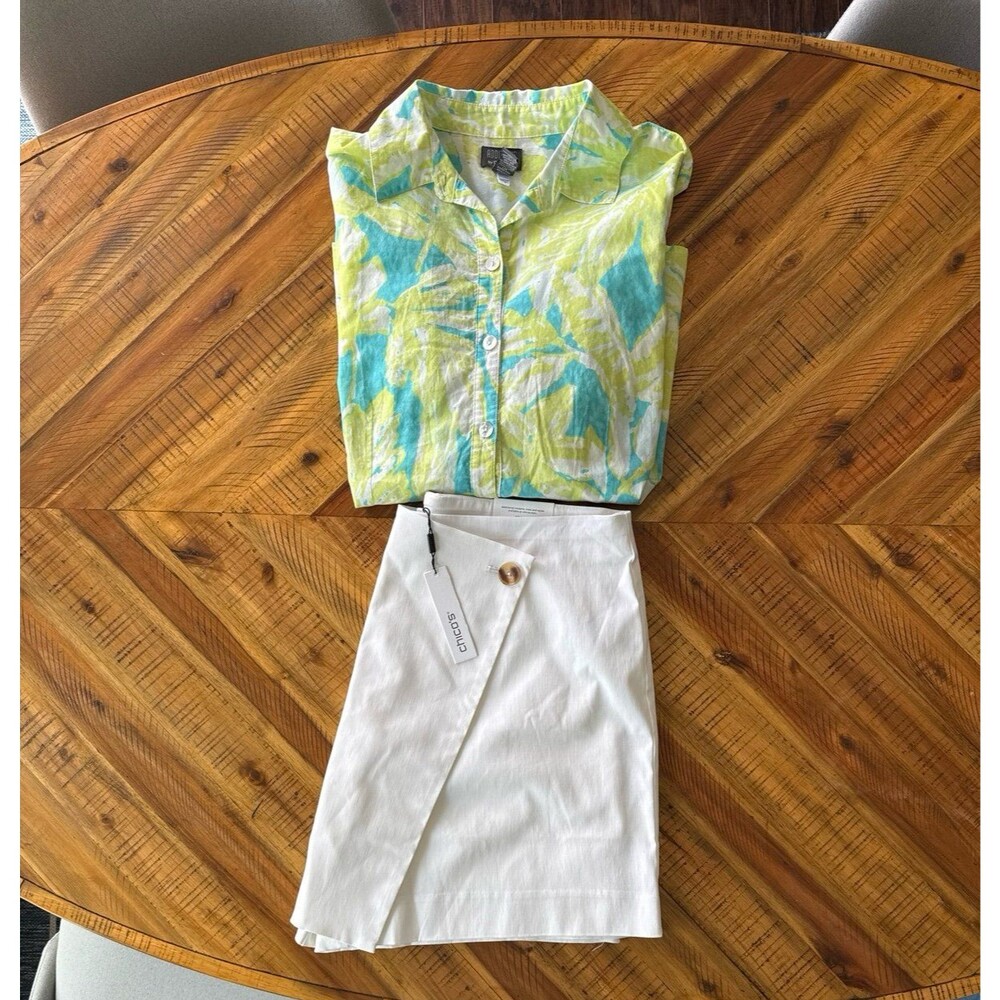 Chico’s tropical button-up shirt + skort bundle - Picture 2 of 12